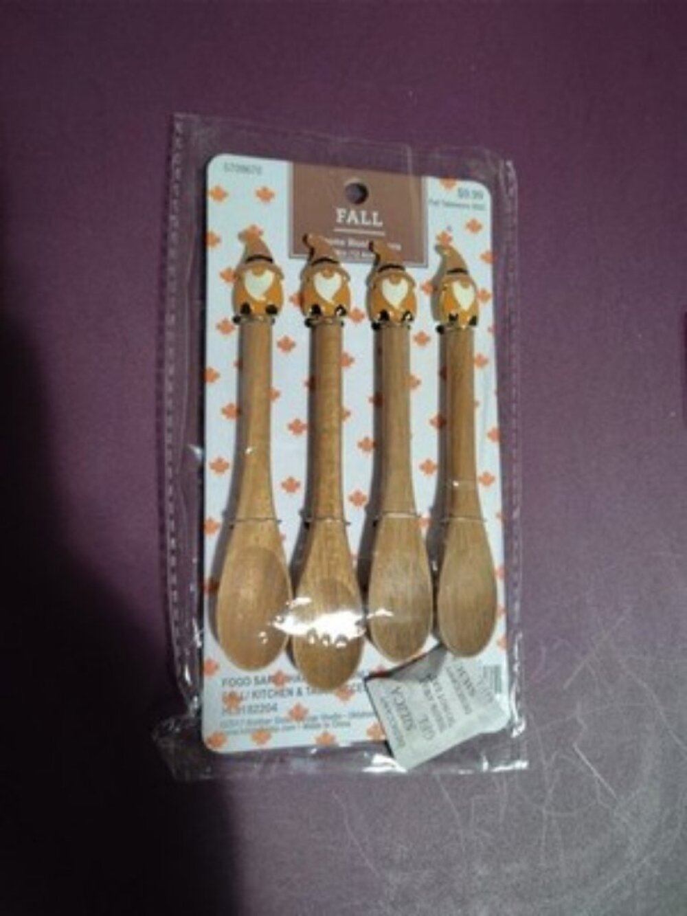 Fall Gnomes Natural Wood Small Spoons Herbs Jam or Jelly 5" Long 4 Spoons New